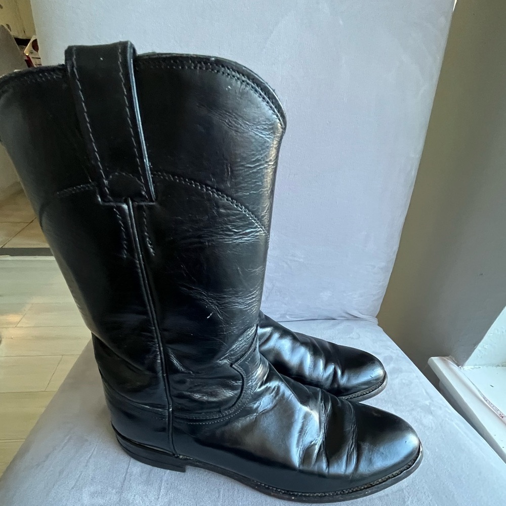 Justin Boots Black Leather Heeled Cowboy Boots